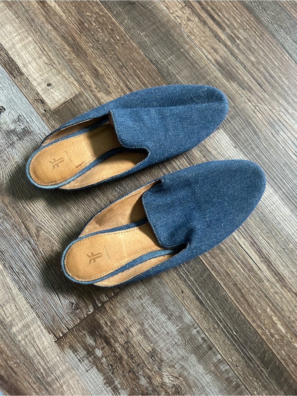Frye Leather Denim Mule Slides